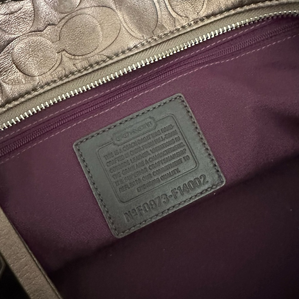 Coach Metallic Large Tote with Dust Bag • Embossed Monogram Coach • Gold Bronze - Picture 11 of 16